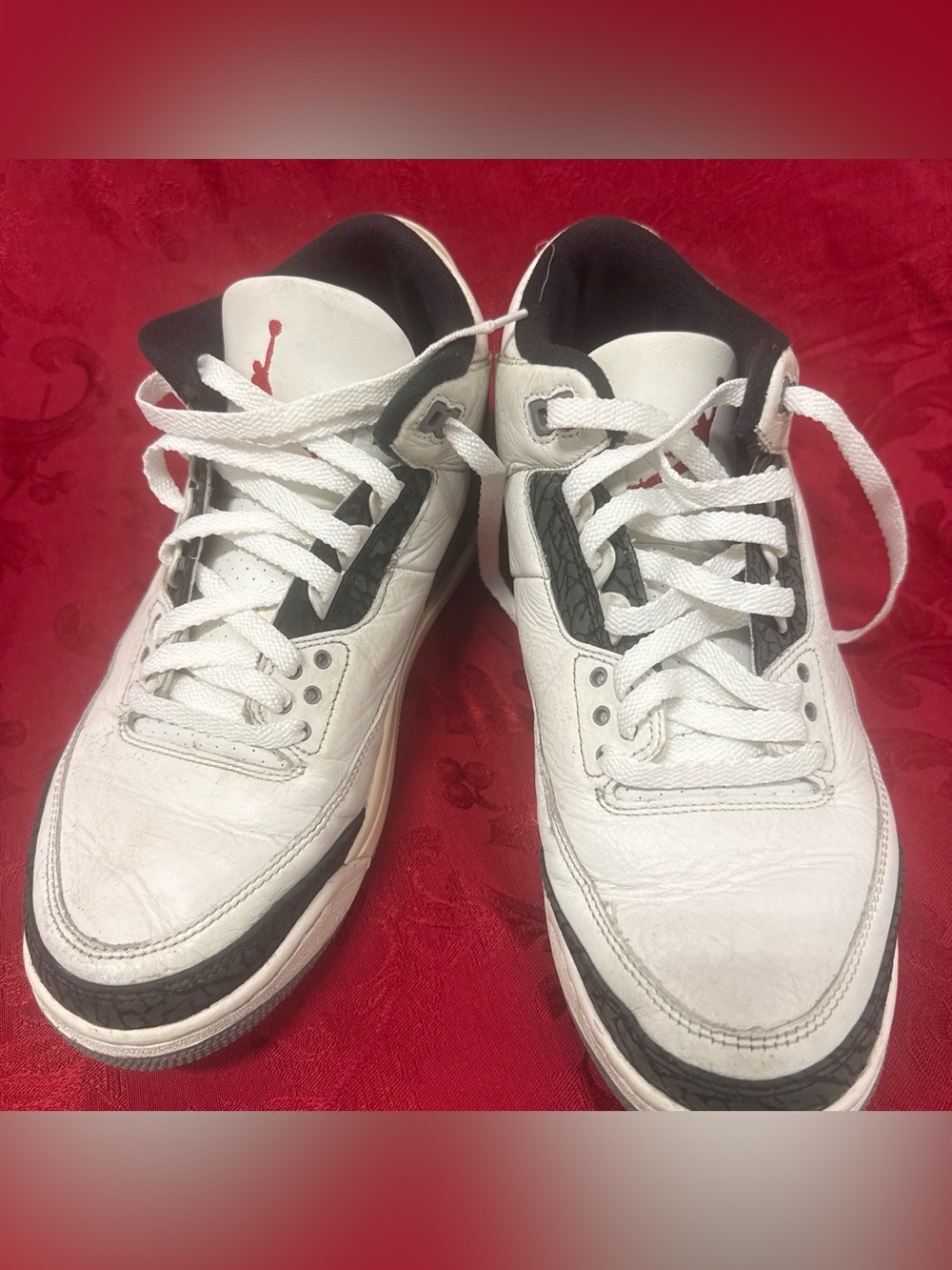 Jordan Men's White and Black Retro Low-Top Sneakers with Red Jumpman